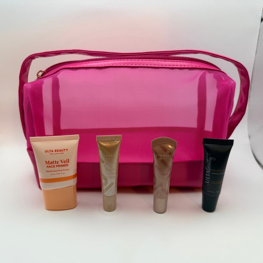 Ulta Beauty Pink Makeup Bag + Face Eye Primer 4 Pc Beauty Gift Set NEW - Picture 2 of 5